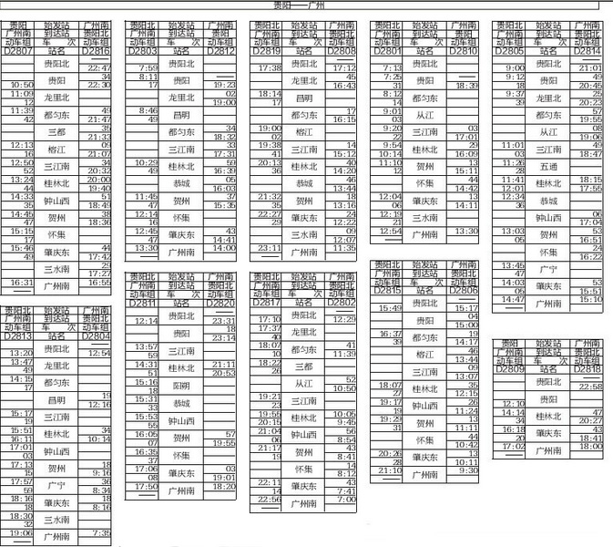 貴陽至廣州動車時(shí)刻表